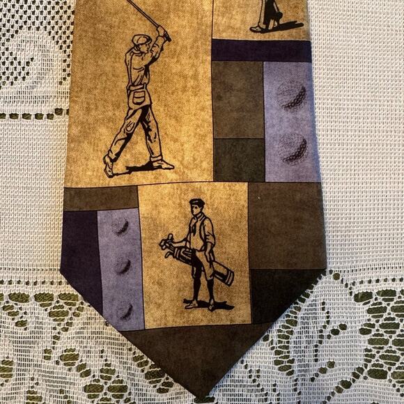 Men's Necktie Sport Golf Swing Golf Caddy Larson Brothers Ties 100% Silk 60" 4"W - Picture 4 of 9